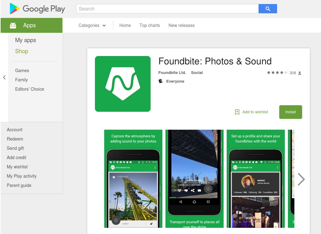 An image of Foundbite on the Google Play Store